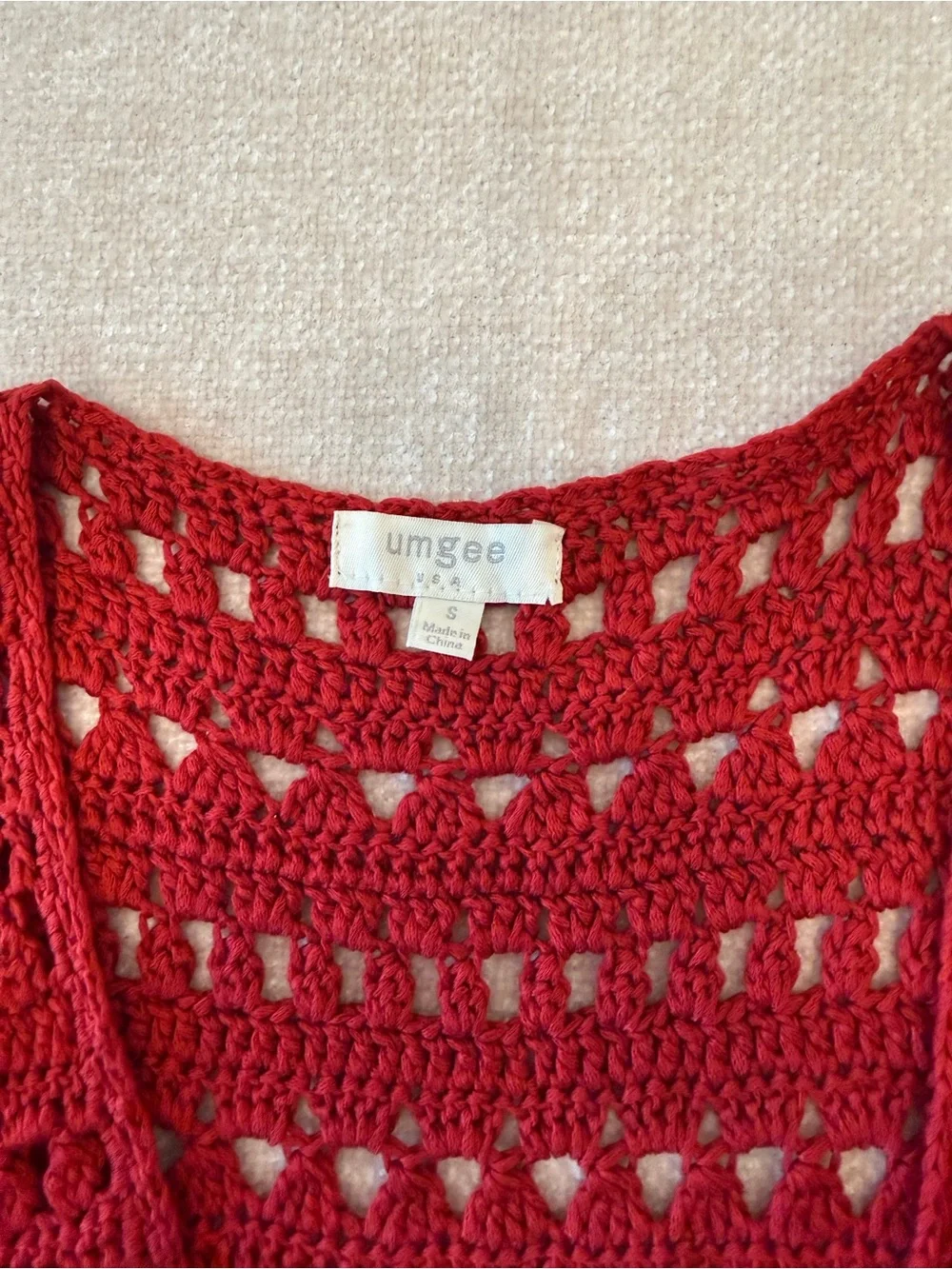 Umgee Red Crochet Fringe Sweater Vest Women's Small
